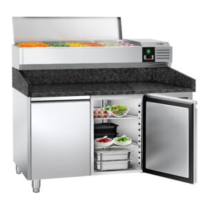 Chladiaci pizza stôl – séria PREMIUM, rozmery 1500x800 mm, 2 dvierka, horná chladiaca nadstavba na 7x GN 1/4