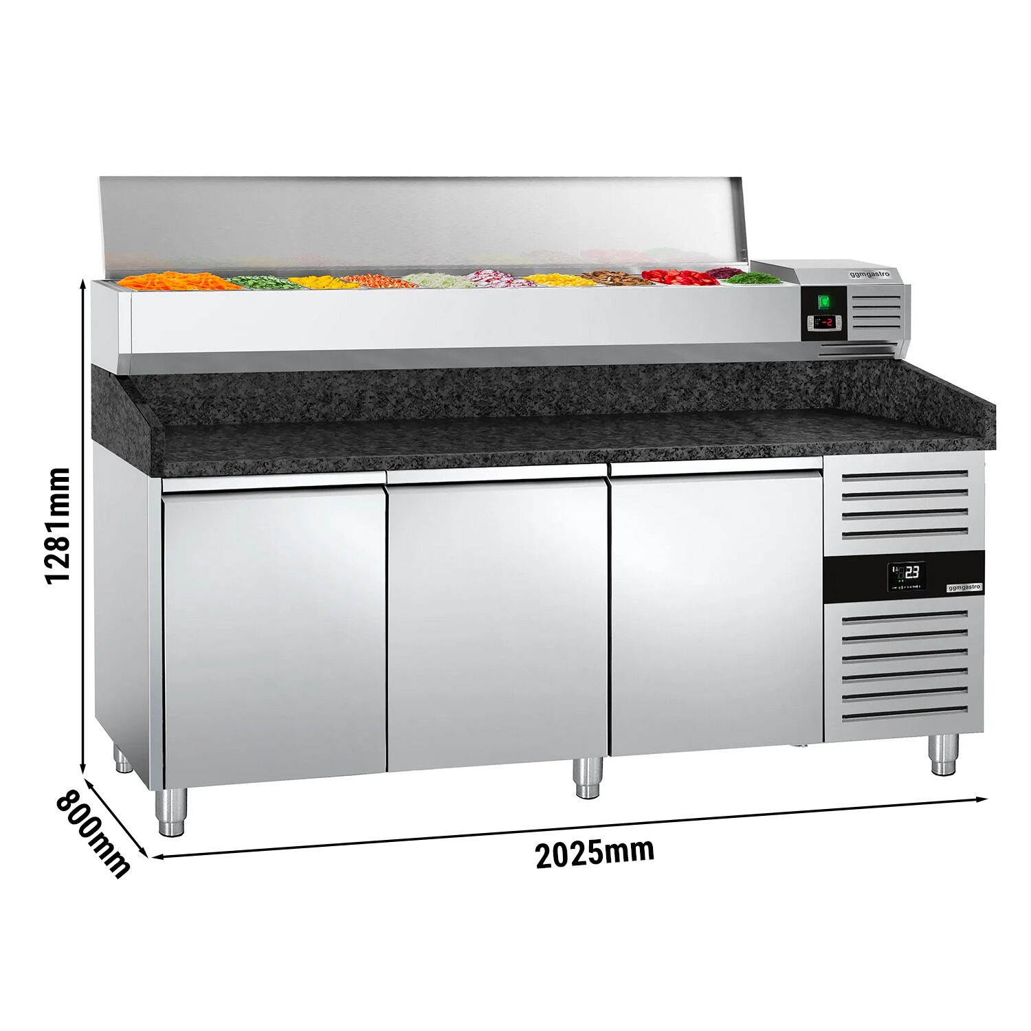 Chladiaci pizza stôl – séria PREMIUM, rozmery 2000x800 mm, 3 dvierka, horná chladiaca nadstavba na 9x GN 1/3 – Obrázok 6