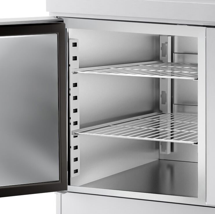 Chladiaci pizza stôl – séria PREMIUM, rozmery 2000x800 mm, 3 dvierka, horná chladiaca nadstavba na 9x GN 1/3 – Obrázok 2
