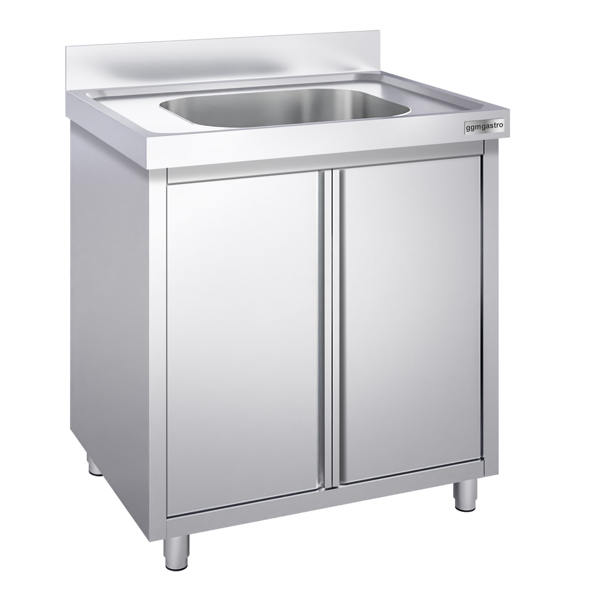 Uzavretá drezová skrinka – nerezová séria ECO, celkový rozmer 600x600 mm, 1 integrované umývadlo s rozmermi 400x400x250 mm