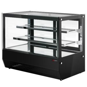 Čierna stolová chladiaca vitrína – 120 l, 700 mm, 2 sklenené police