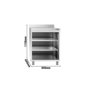Nerezový barový pracovný stôl — 800 x 600 mm, so 4 policami