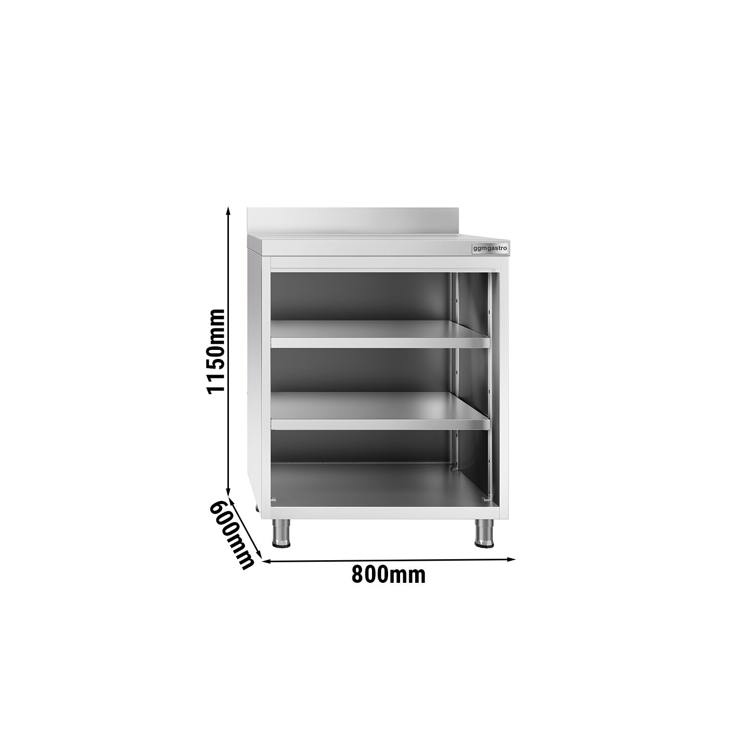 Nerezový barový pracovný stôl — 800 x 600 mm, so 4 policami