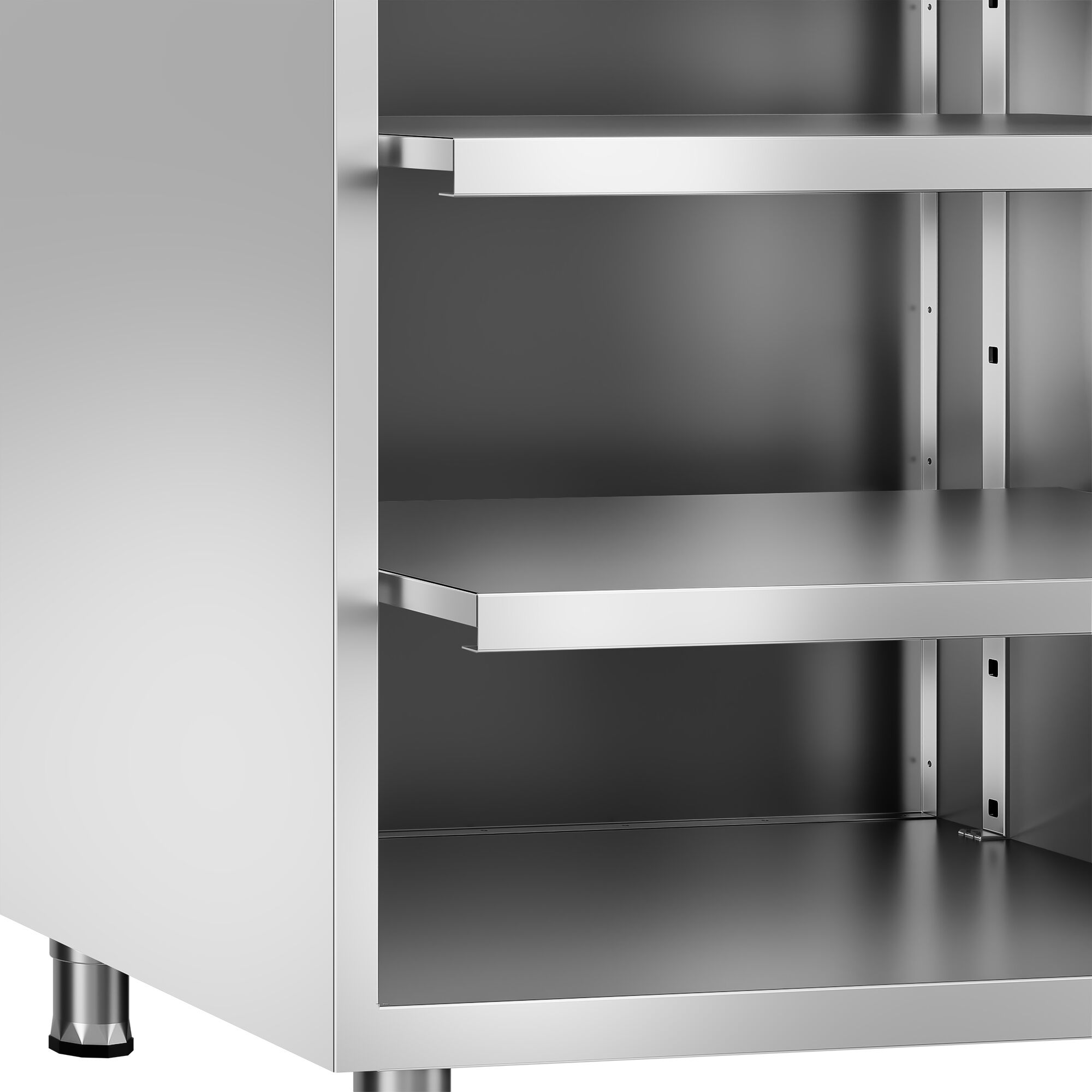 Nerezový barový pracovný stôl — 800 x 600 mm, so 4 policami – Obrázok 3