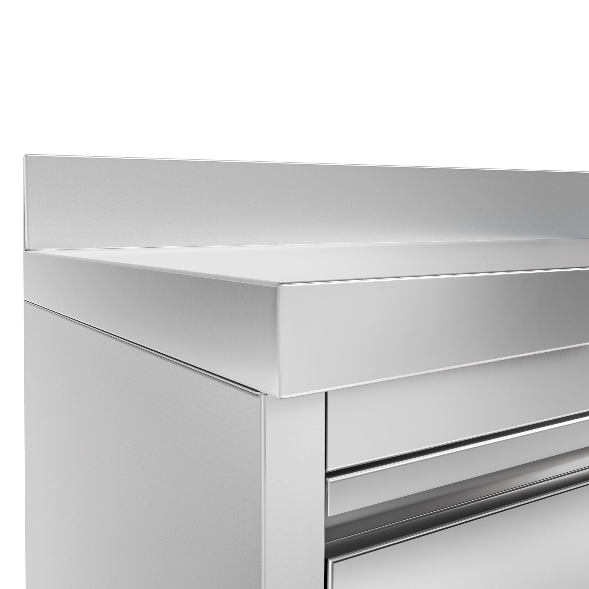 Nerezová pracovná skrinka pod kávovar — 2450 x 600 mm, s klopadlom, 2 zásuvky, 2 dvierka, zvýšené obloženie – Obrázok 6