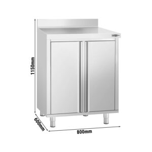 Nerezová pracovná skrinka pod kávovar — 800 x 600 mm, 2 výklopné dvere, zvýšený zadný lem