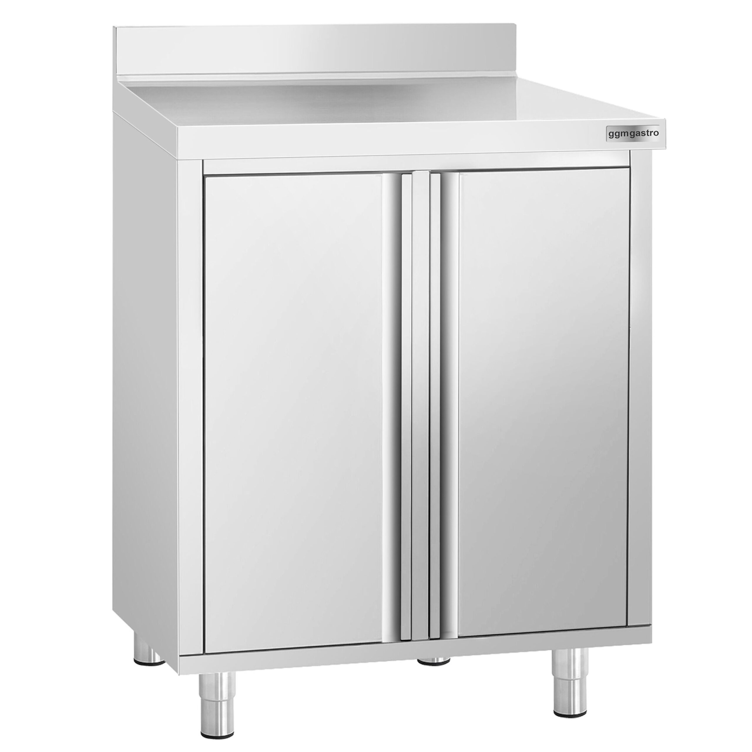 Nerezová pracovná skrinka pod kávovar — 800 x 600 mm, 2 výklopné dvere, zvýšený zadný lem – Obrázok 2