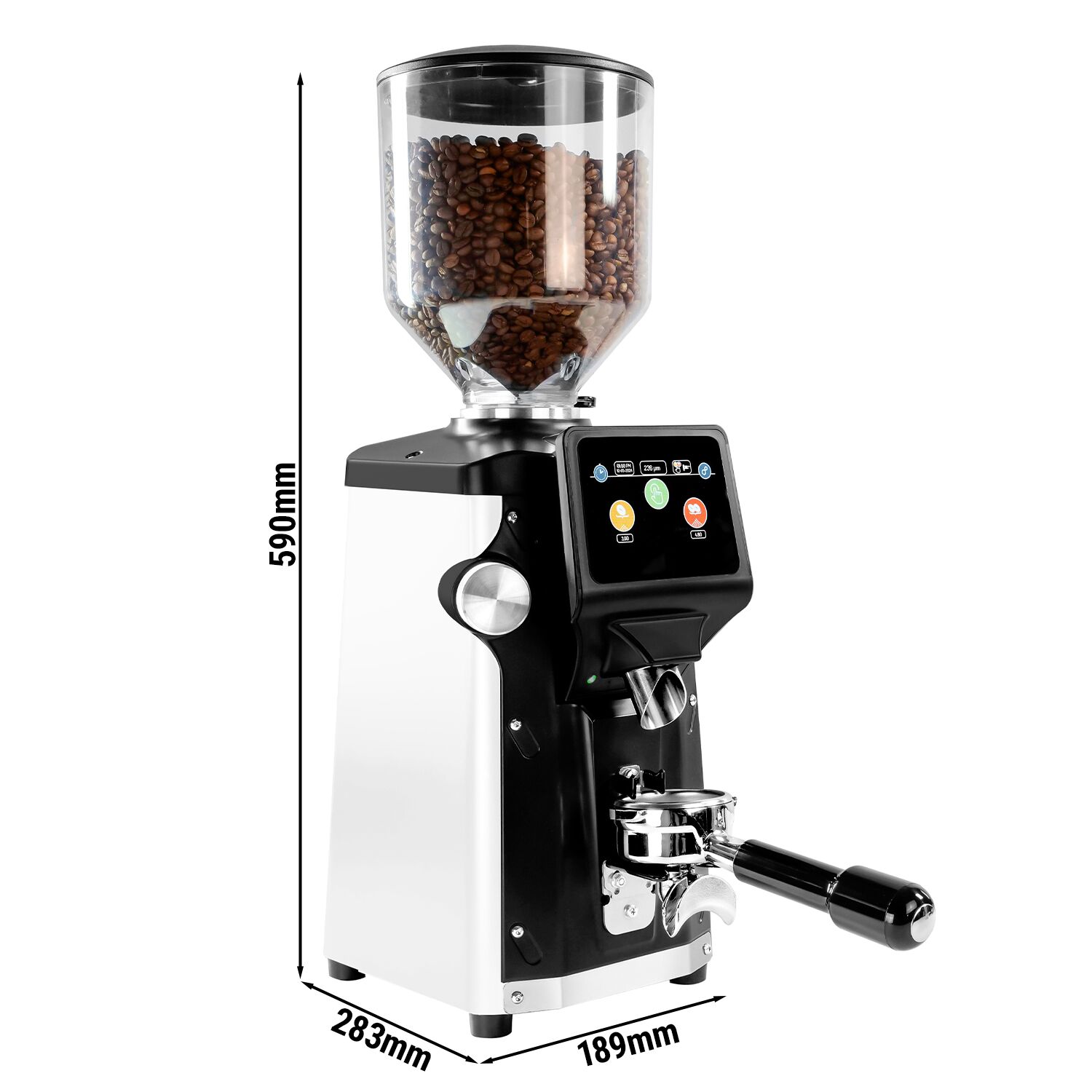 Kávový mlynček - 1,2 kg, plochý mlecí kotúč Ø 65 mm, automatická detekcia portafiltra, biely