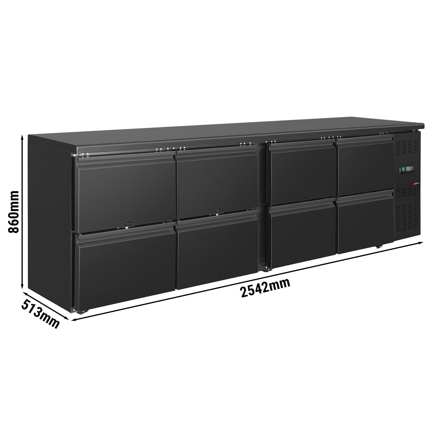 Čierny barový a nápojový chladiaci stôl ECO – 2542 mm, s 8 zásuvkami – Obrázok 10