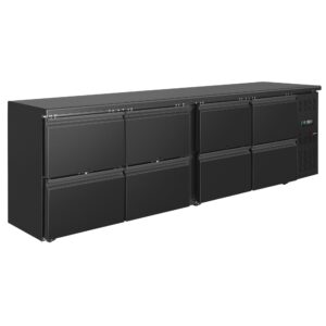 Čierny barový a nápojový chladiaci stôl ECO – 2542 mm, s 8 zásuvkami