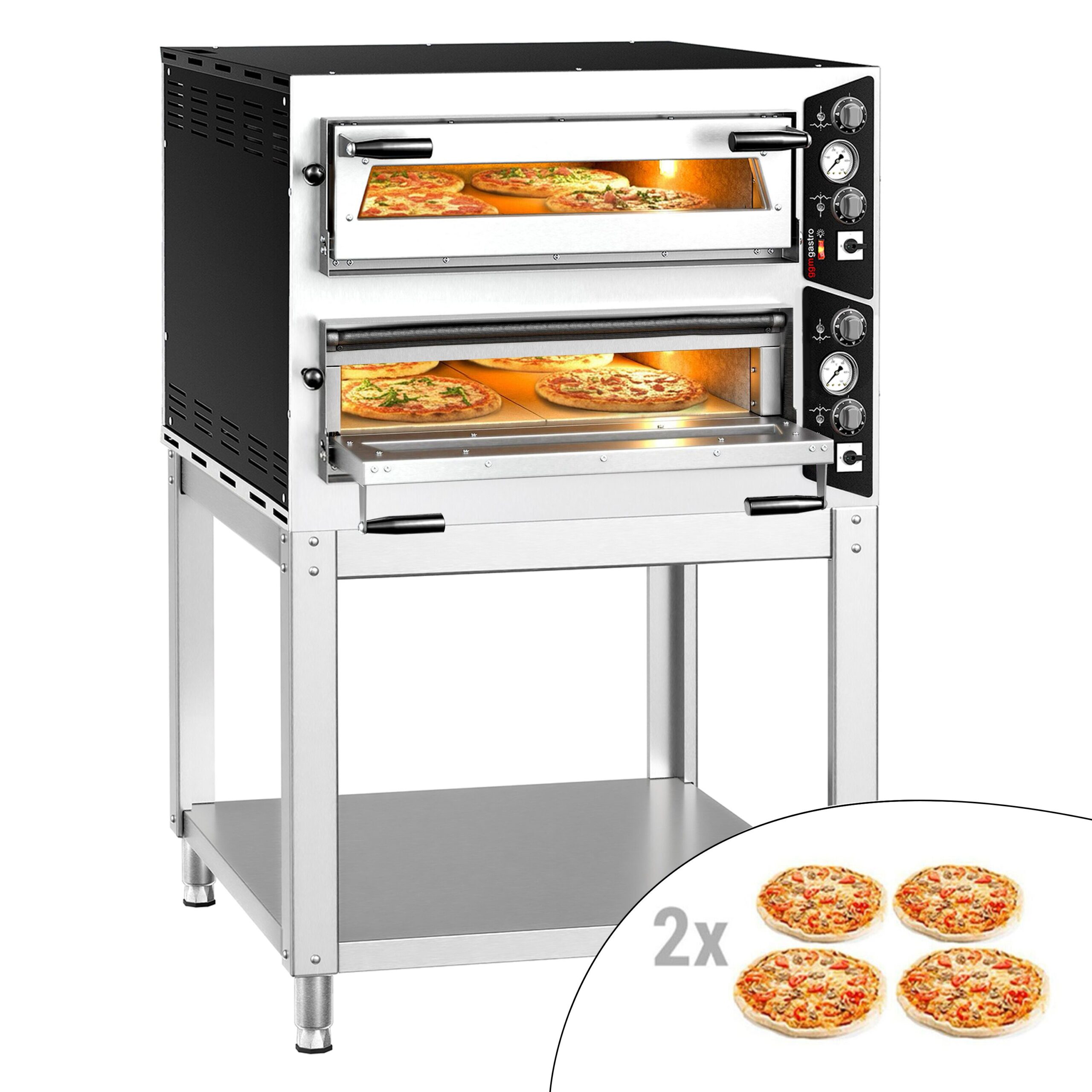 Manuálna pec na pizzu – 4 + 4x 35 cm, elektrická, vrátane podstavca