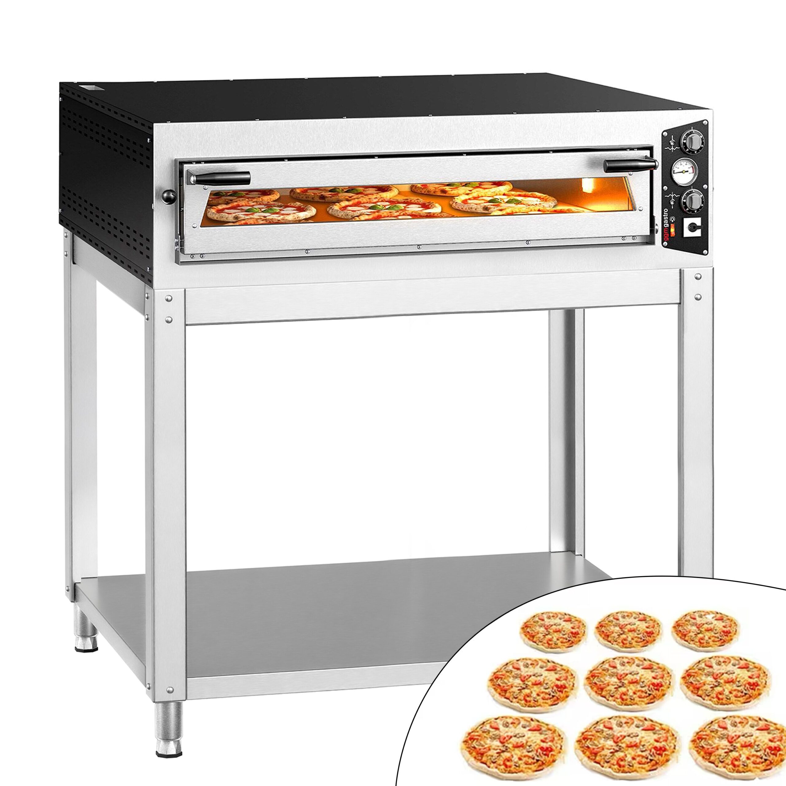Manuálna pec na pizzu – 9x 34 cm, široká, elektrická, vrátane podstavca