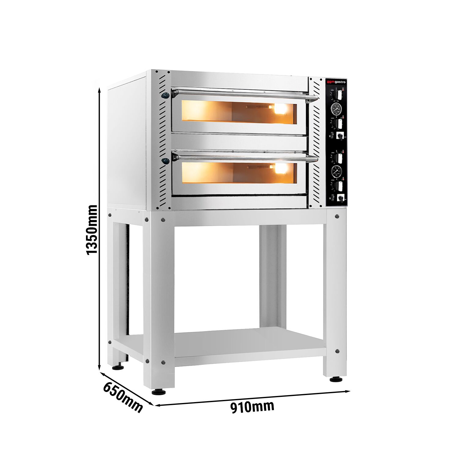 Elektrická pizza pec – dvojkomorová, kapacita 4+4 x 25 cm, manuálne ovládanie, vrátane podstavca – Obrázok 2