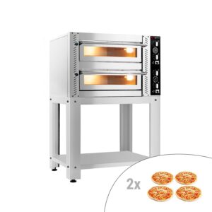 Elektrická pizza pec – dvojkomorová, kapacita 4+4 x 25 cm, manuálne ovládanie, vrátane podstavca