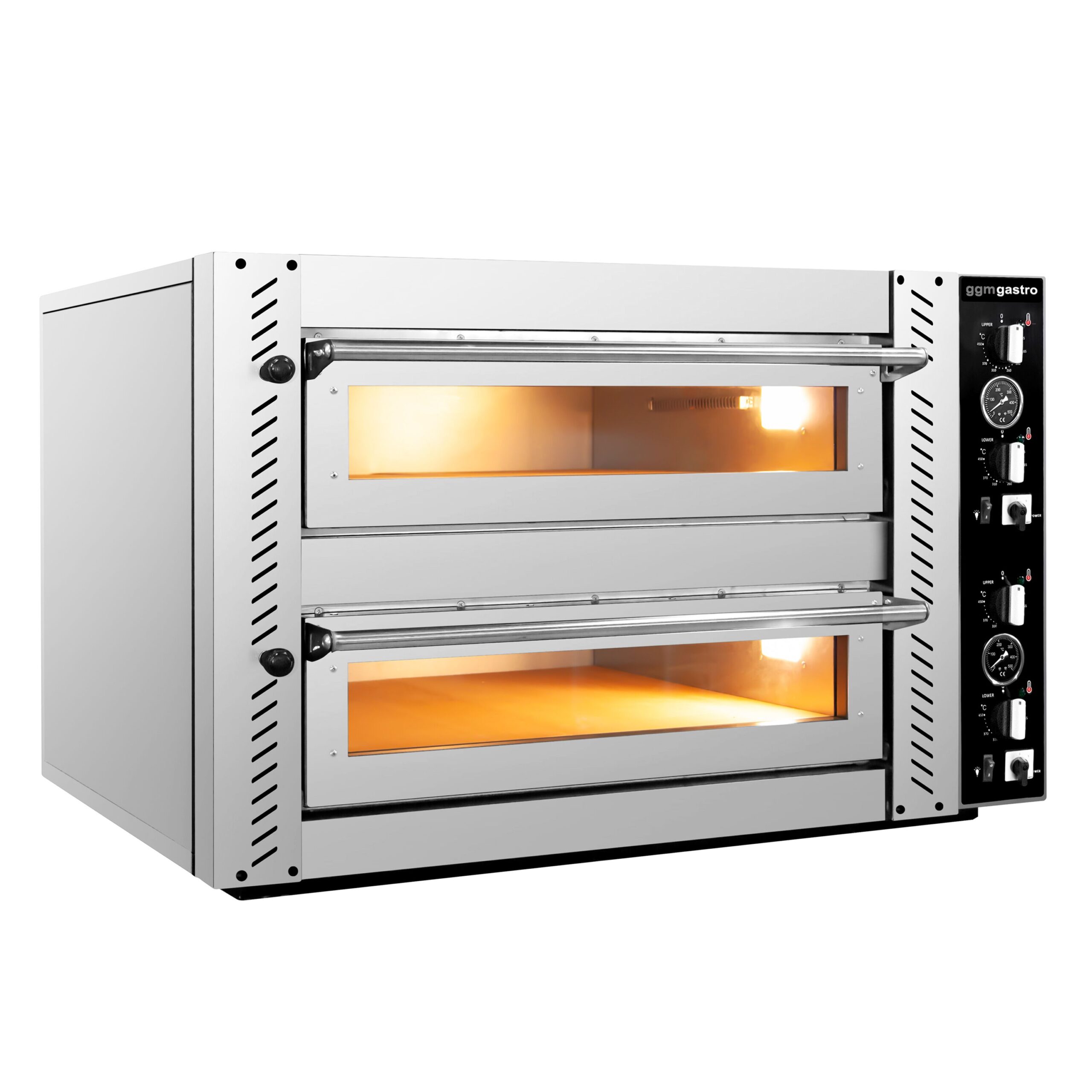 Elektrická pizza pec – dvojkomorová, kapacita 4+4 x 25 cm, manuálne ovládanie, vrátane podstavca – Obrázok 2