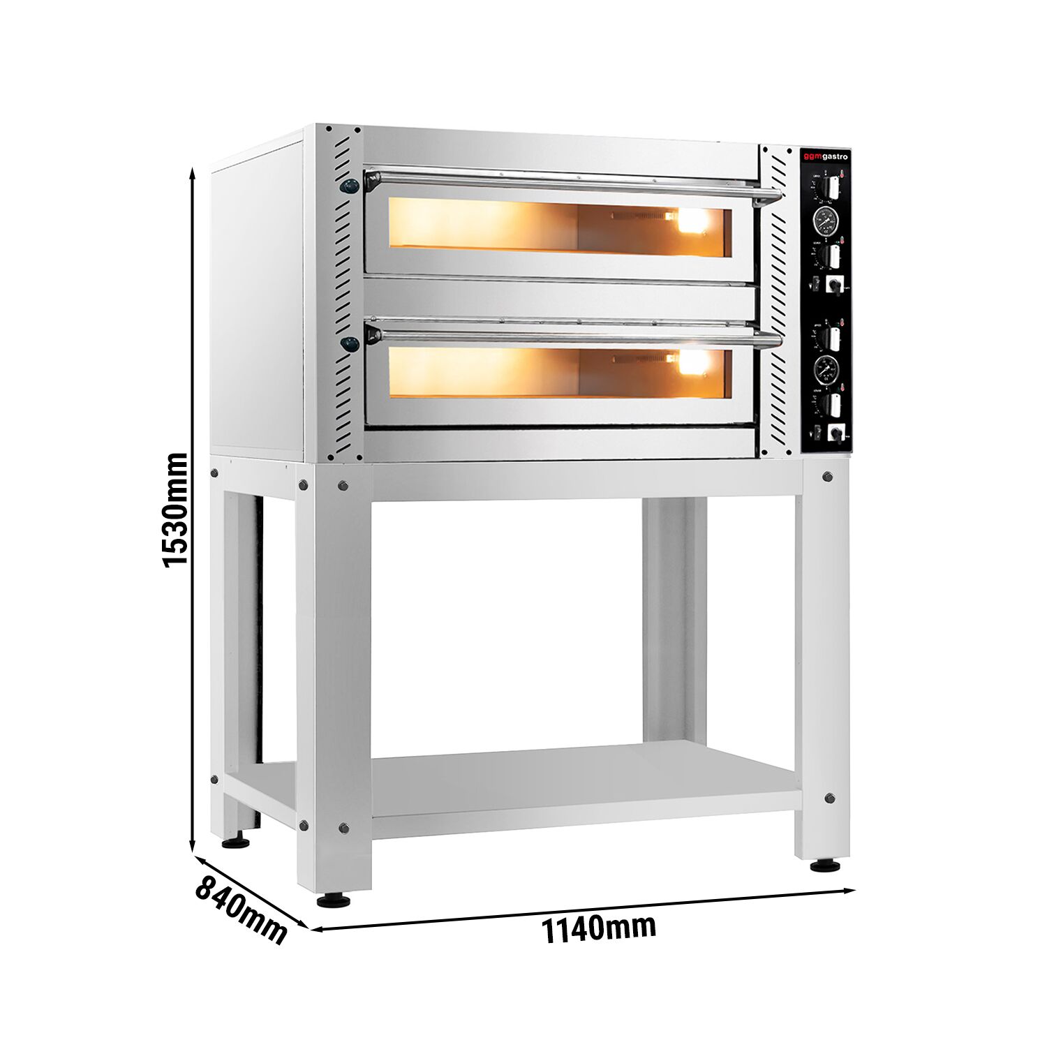 Elektrická pizza pec – celošamotová, dvojkomorová, kapacita 4+4 x 34 cm, manuálne ovládanie, vrátane podstavca – Obrázok 3