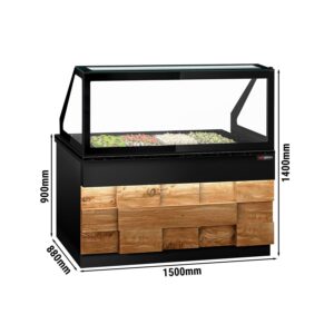 Chladiaca saladeta TORONTO — šírka 1500 mm, drevený front, 2x dvierka, žulová pracovná doska (čierna), pre 4x GN 1/1
