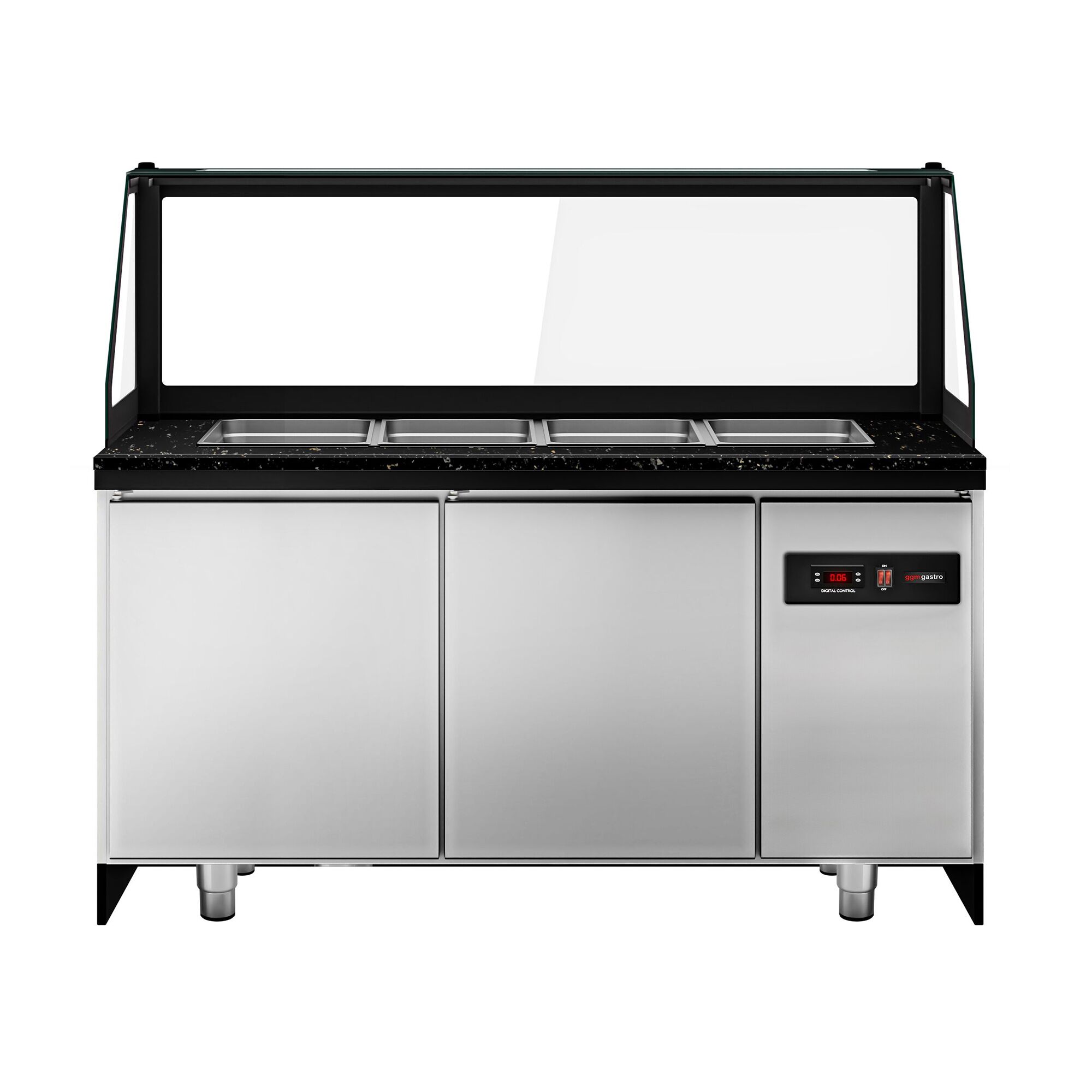 Chladiaca saladeta TORONTO — šírka 1250 mm, drevený front, 2x dvierka, žulová pracovná doska (čierna), pre 3x GN 1/1 – Obrázok 5