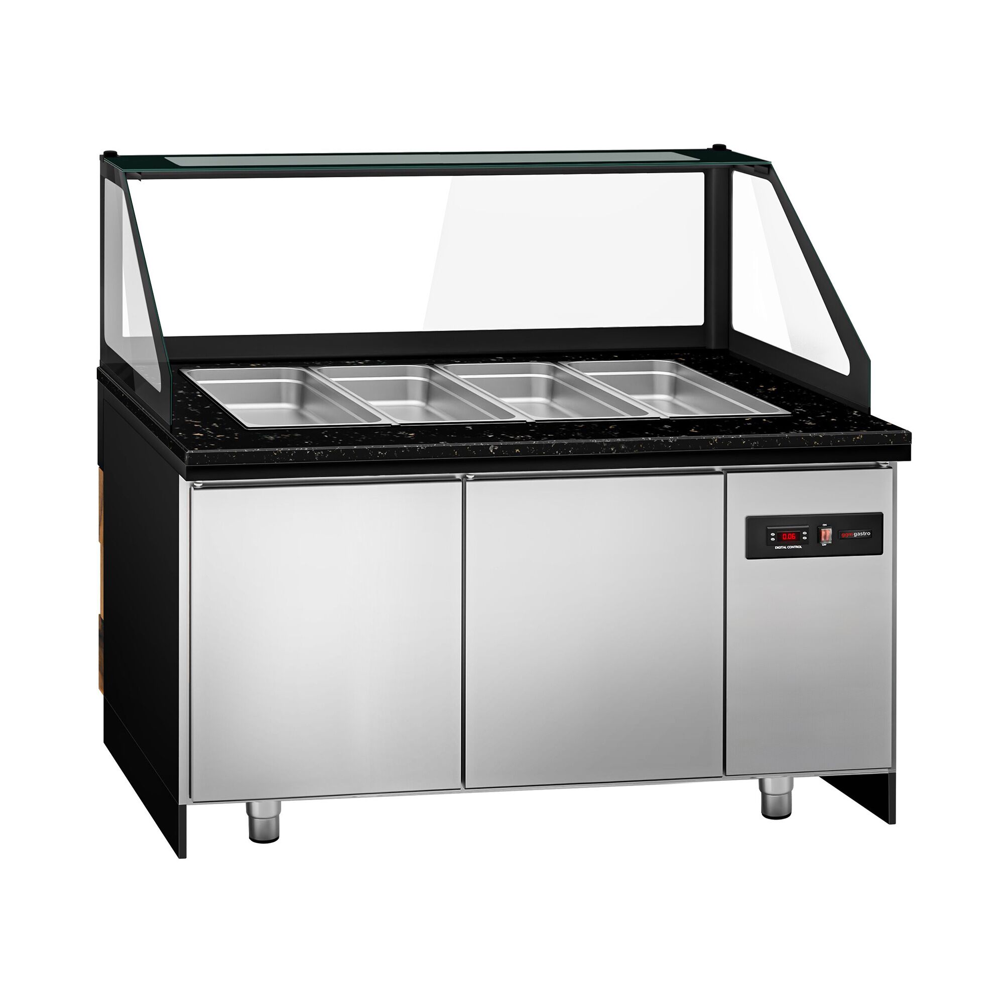 Chladiaca saladeta TORONTO — šírka 1500 mm, čierny front, 2x dvierka, žulová pracovná doska (čierna), pre 4x GN 1/1 – Obrázok 4