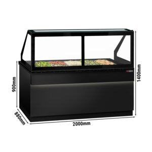 Chladiaca saladeta TORONTO — šírka 2000 mm, čierny front, 3x dvierka, žulová pracovná doska (čierna), pre 5x GN 1/1