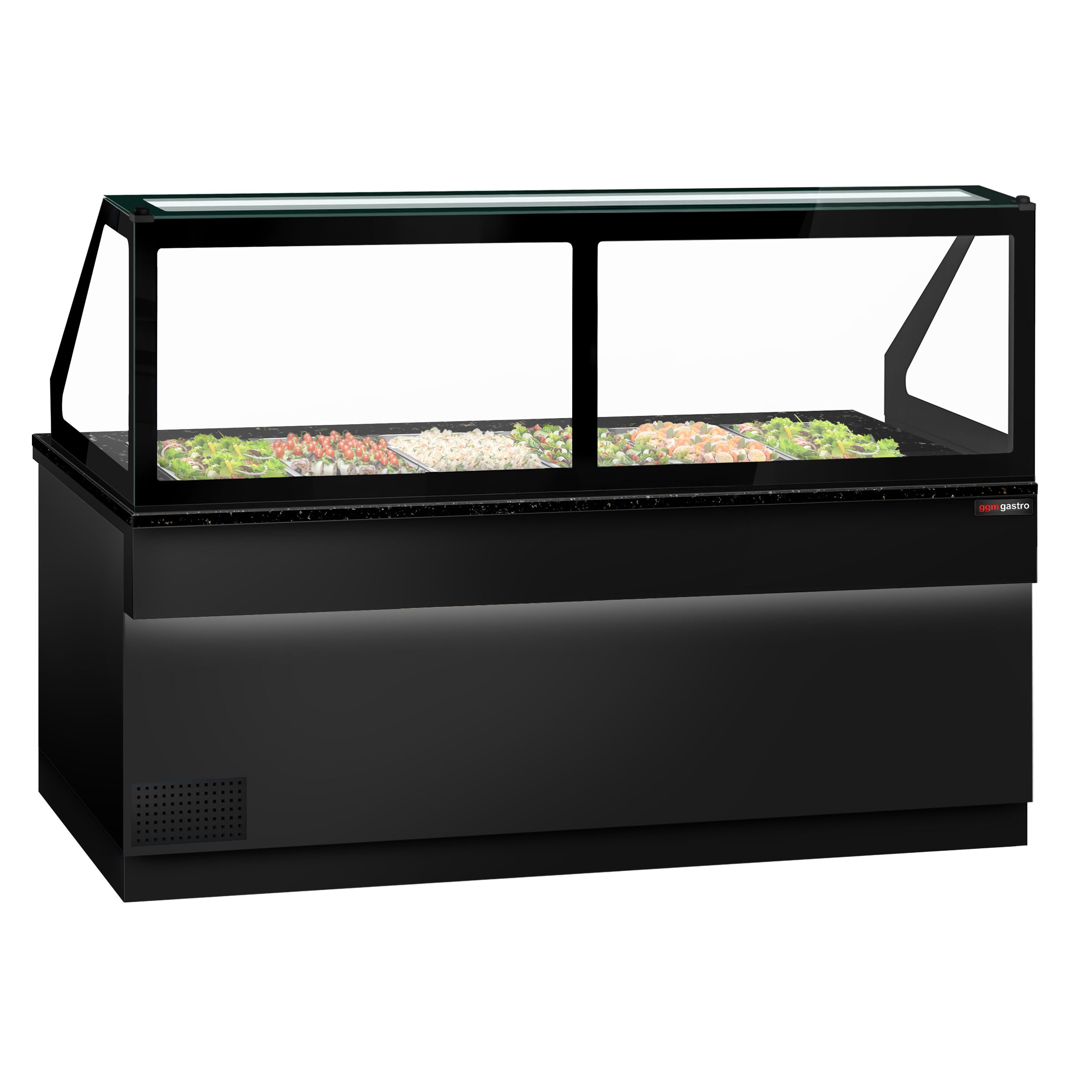Chladiaca saladeta TORONTO — šírka 2550 mm, čierny front, 4x dvierka, žulová pracovná doska (čierna), pre 6x GN 1/1 – Obrázok 2