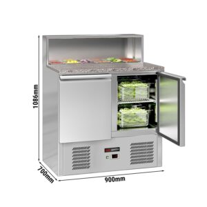 Chladiaca saladeta ECO — šírka 903 mm, 2x dvierka, nerezová pracovná doska, pre 5x GN 1/6