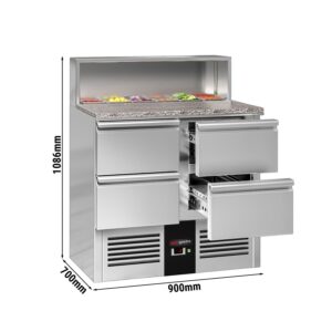 Chladiaca saladeta PREMIUM — šírka 903 mm, 4x zásuvka, nerezová pracovná doska, pre 5x GN 1/6