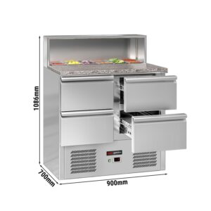 Chladiaca saladeta ECO — šírka 903 mm, 4x zásuvka, nerezová pracovná doska, pre 5x GN 1/6
