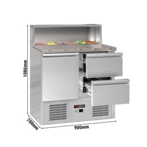 Chladiaca saladeta ECO — šírka 903 mm, 1x dvierka + 2x zásuvka, nerezová doska, pre 5x GN 1/6