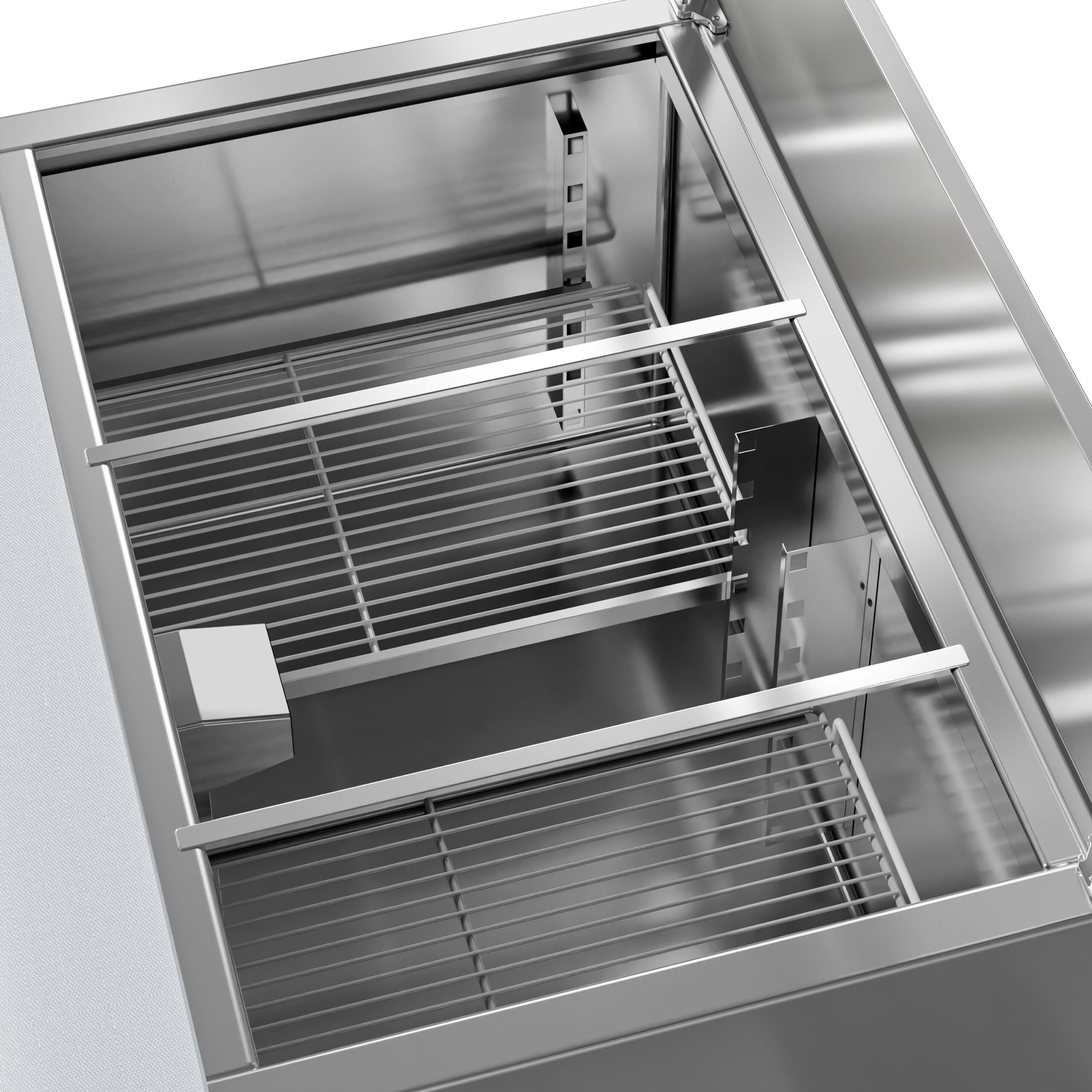 Chladiaca saladeta PREMIUM — šírka 1368 mm, 3x dvierka, nerezové veko, pre 4x GN 1/1 – Obrázok 8