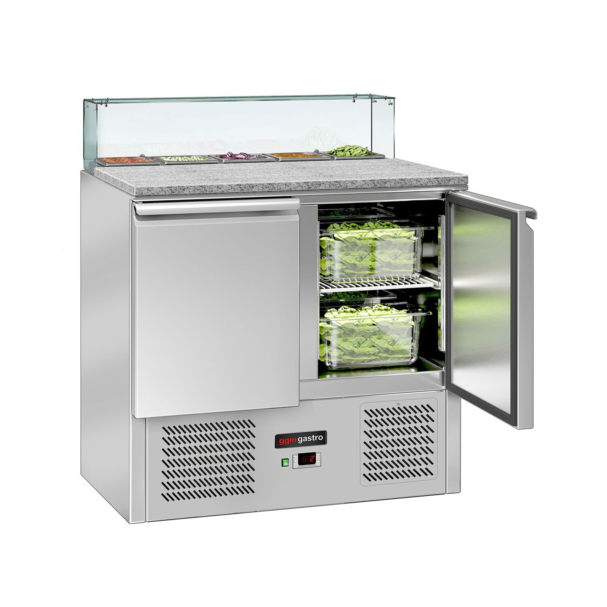 Chladiaca saladeta ECO — šírka 900 mm, 2x dvierka, sklenená nadstavba, pre 5x GN 1/6 – Obrázok 8