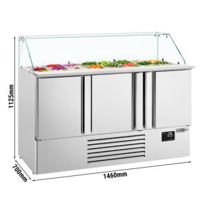 Chladiaca saladeta Premium PLUS — šírka 1460 mm, 3x dvierka, sklenená nadstavba, pre 9x GN 1/3 + 6x GN 1/6