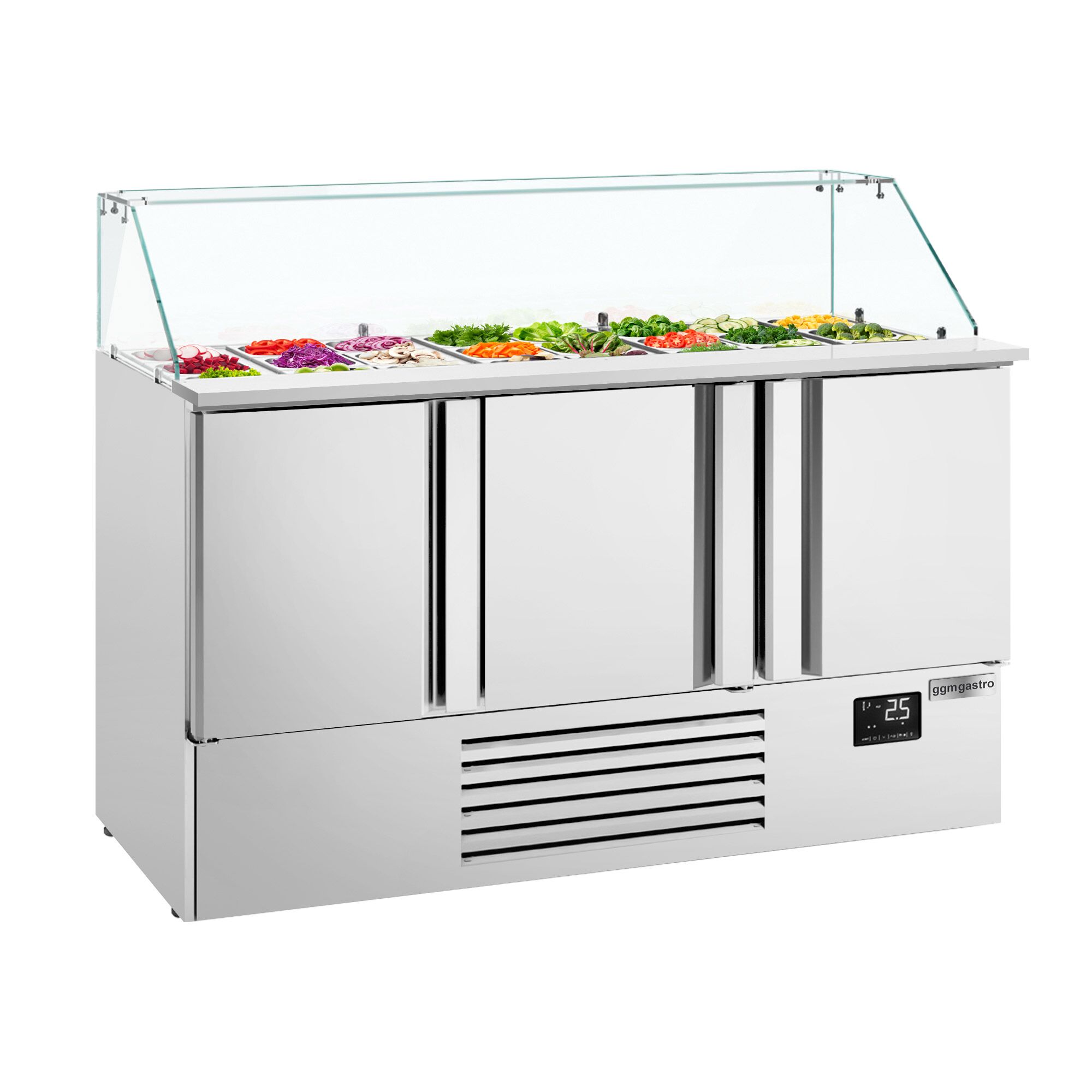 Chladiaca saladeta Premium PLUS — šírka 1460 mm, 3x dvierka, sklenená nadstavba, pre 9x GN 1/3 + 6x GN 1/6 – Obrázok 7