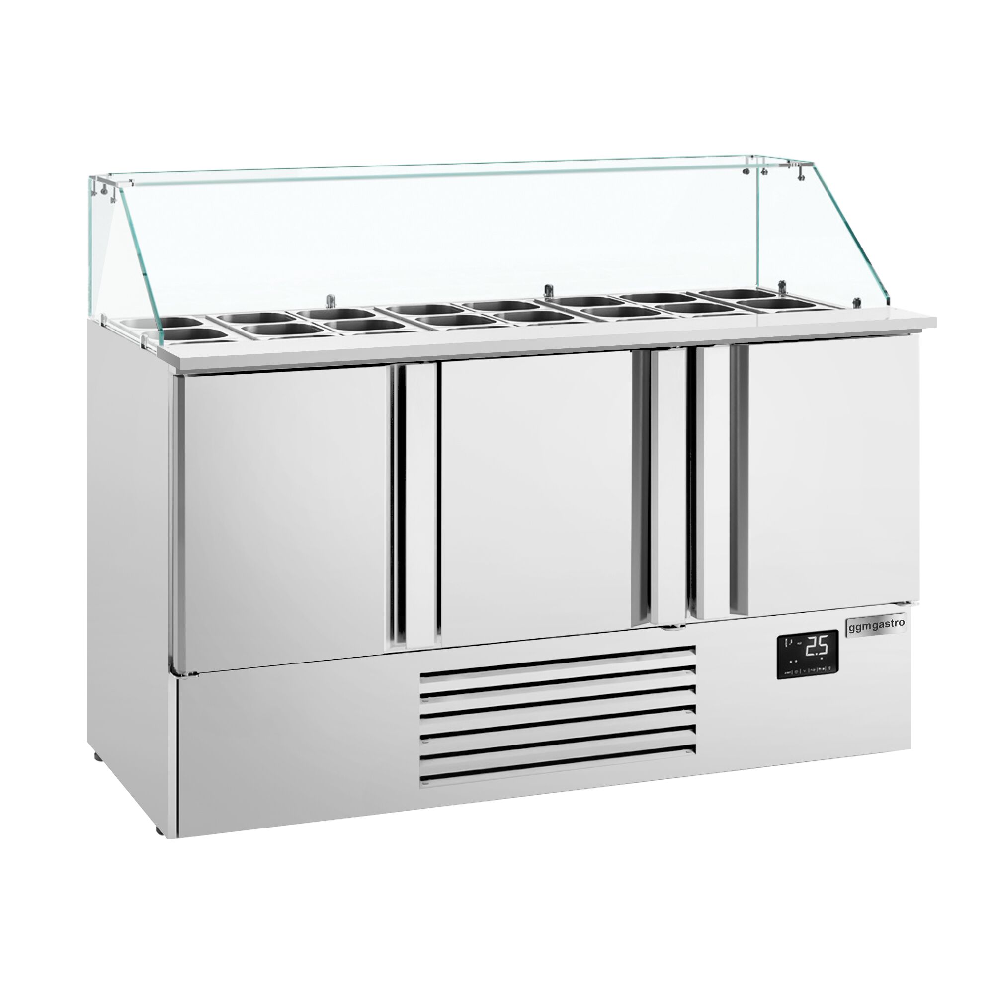 Chladiaca saladeta Premium PLUS — šírka 1460 mm, 3x dvierka, sklenená nadstavba, pre 9x GN 1/3 + 6x GN 1/6 – Obrázok 6