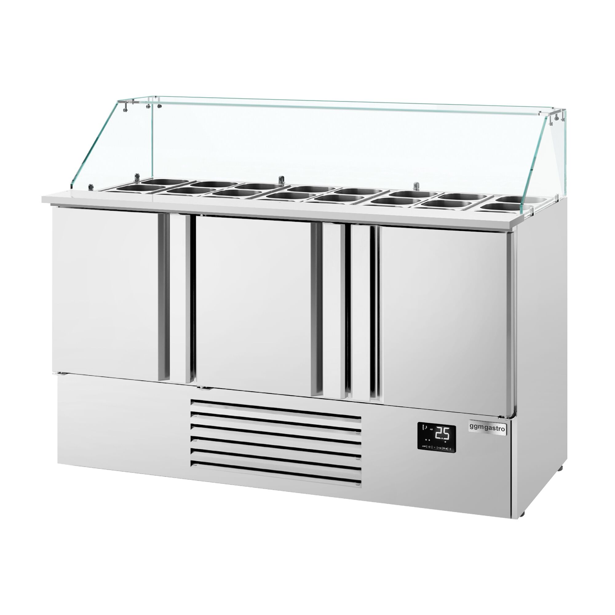 Chladiaca saladeta Premium PLUS — šírka 1460 mm, 3x dvierka, sklenená nadstavba, pre 9x GN 1/3 + 6x GN 1/6 – Obrázok 5