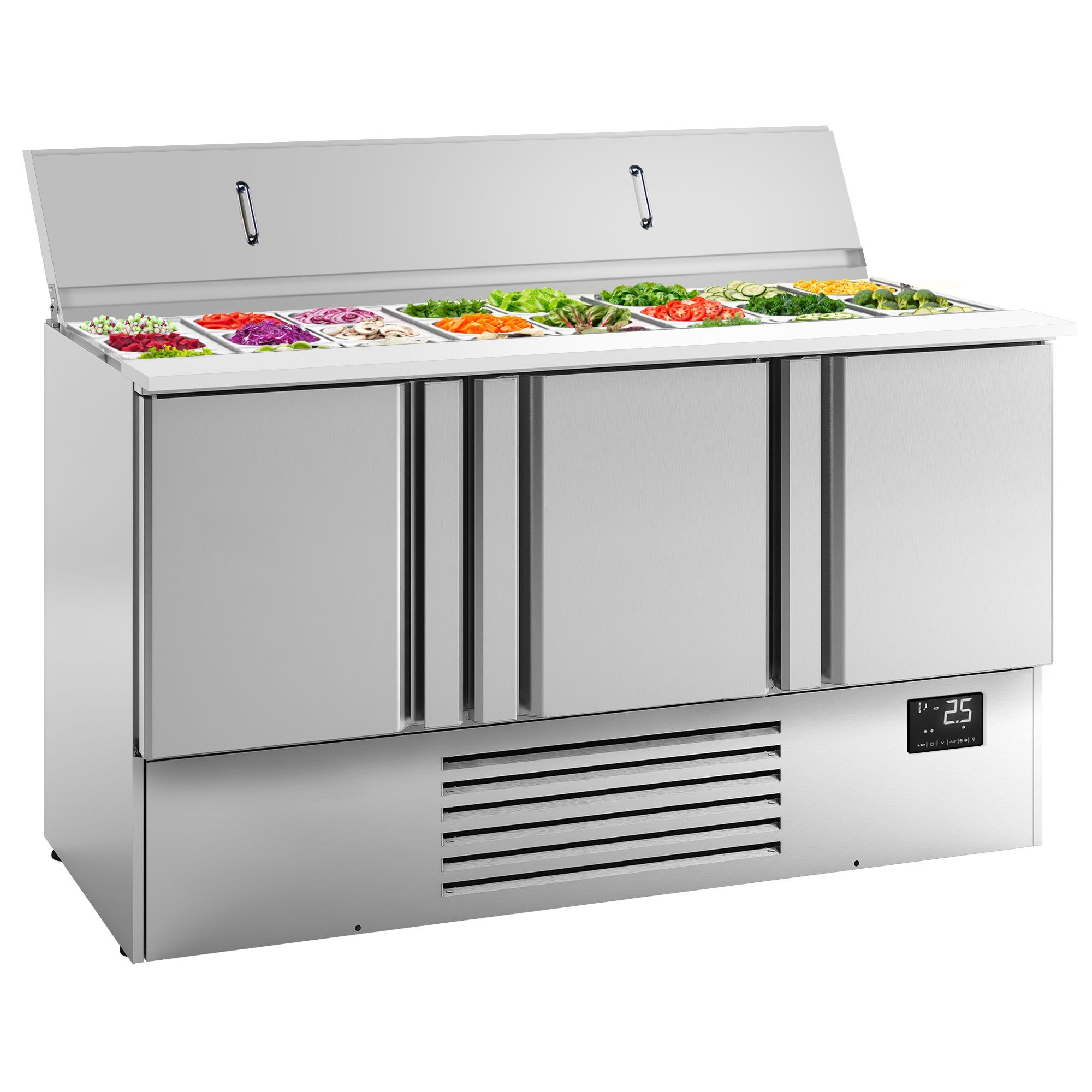 Chladiaca saladeta Premium PLUS — šírka 1460 mm, 3x dvierka, nerezové veko, pre 9x GN 1/3 + 6x GN 1/6 – Obrázok 3