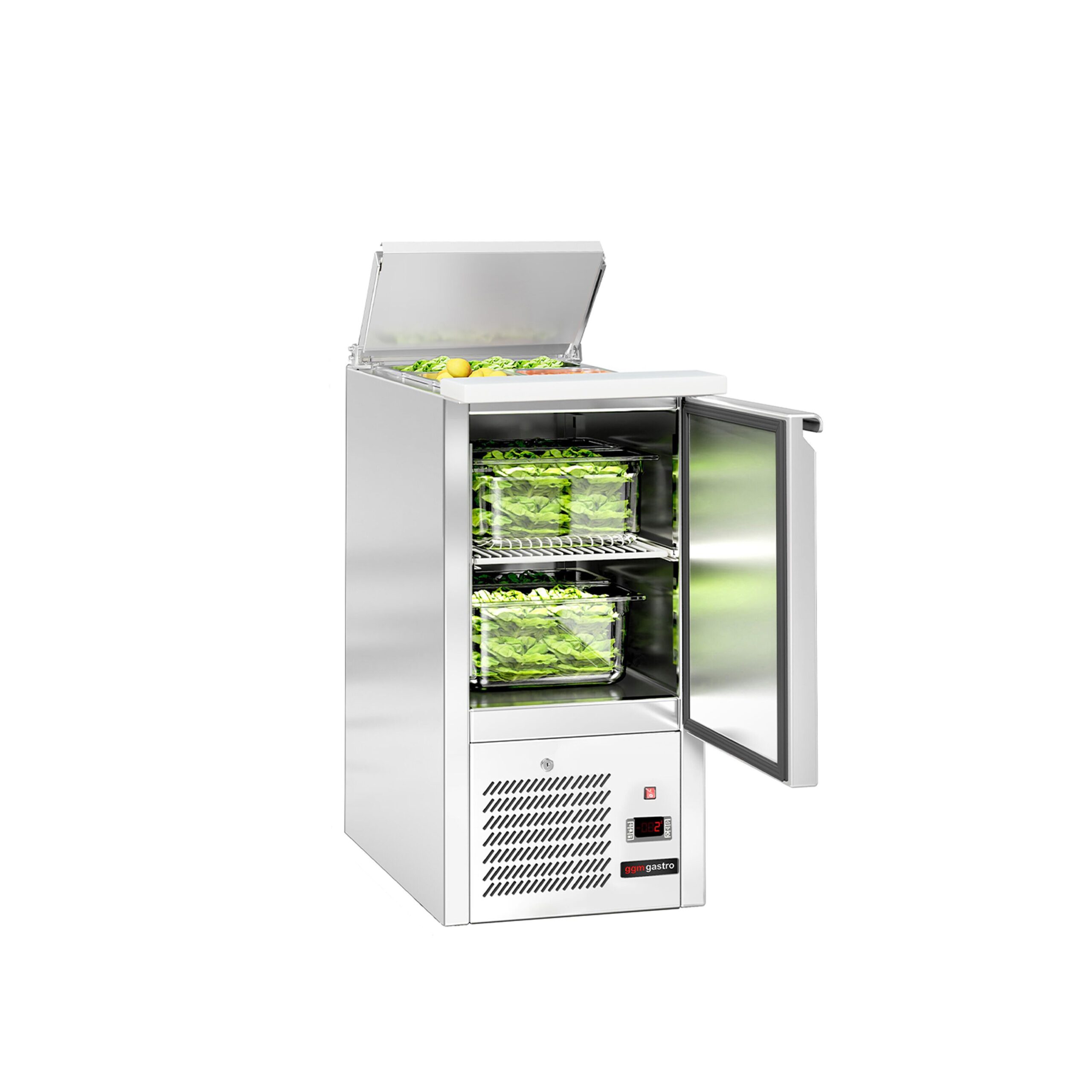Chladiaca saladeta ECO — šírka 450 mm, 1x dvierka, nerezové veko, pre 1x GN 1/1 – Obrázok 3
