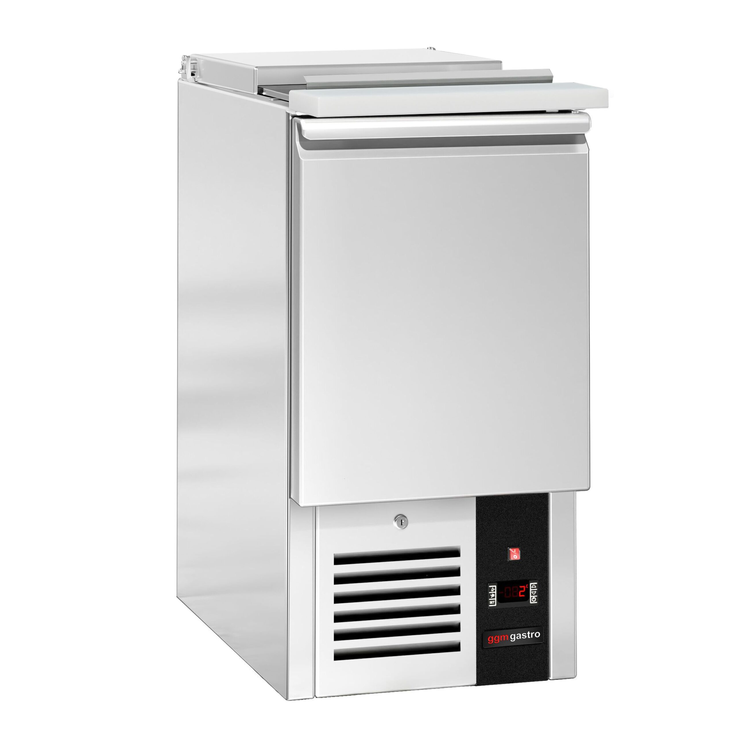 Chladiaca saladeta PREMIUM — šírka 450 mm, 1x dvierka, nerezové veko, pre 1x GN 1/1 – Obrázok 3