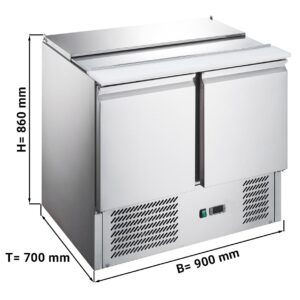 Chladiaca saladeta PREMIUM — šírka 900 mm, 2x dvierka, integrovaný držiak na GN nádoby