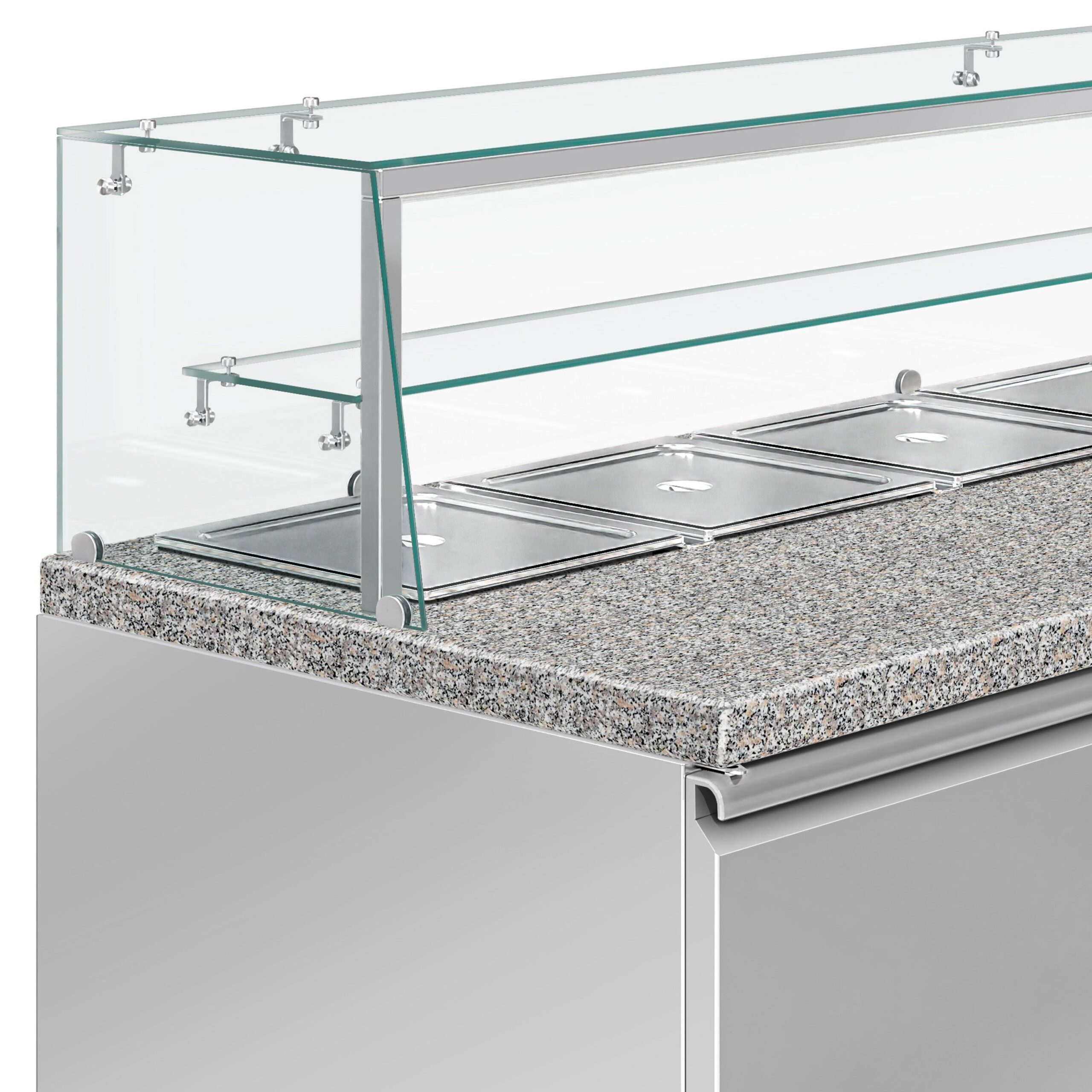 Chladiaca saladeta PREMIUM — šírka 1515 mm, 2x dvierka, 1x polica, sklenená nadstavba, pre 4x GN 1/1 – Obrázok 5