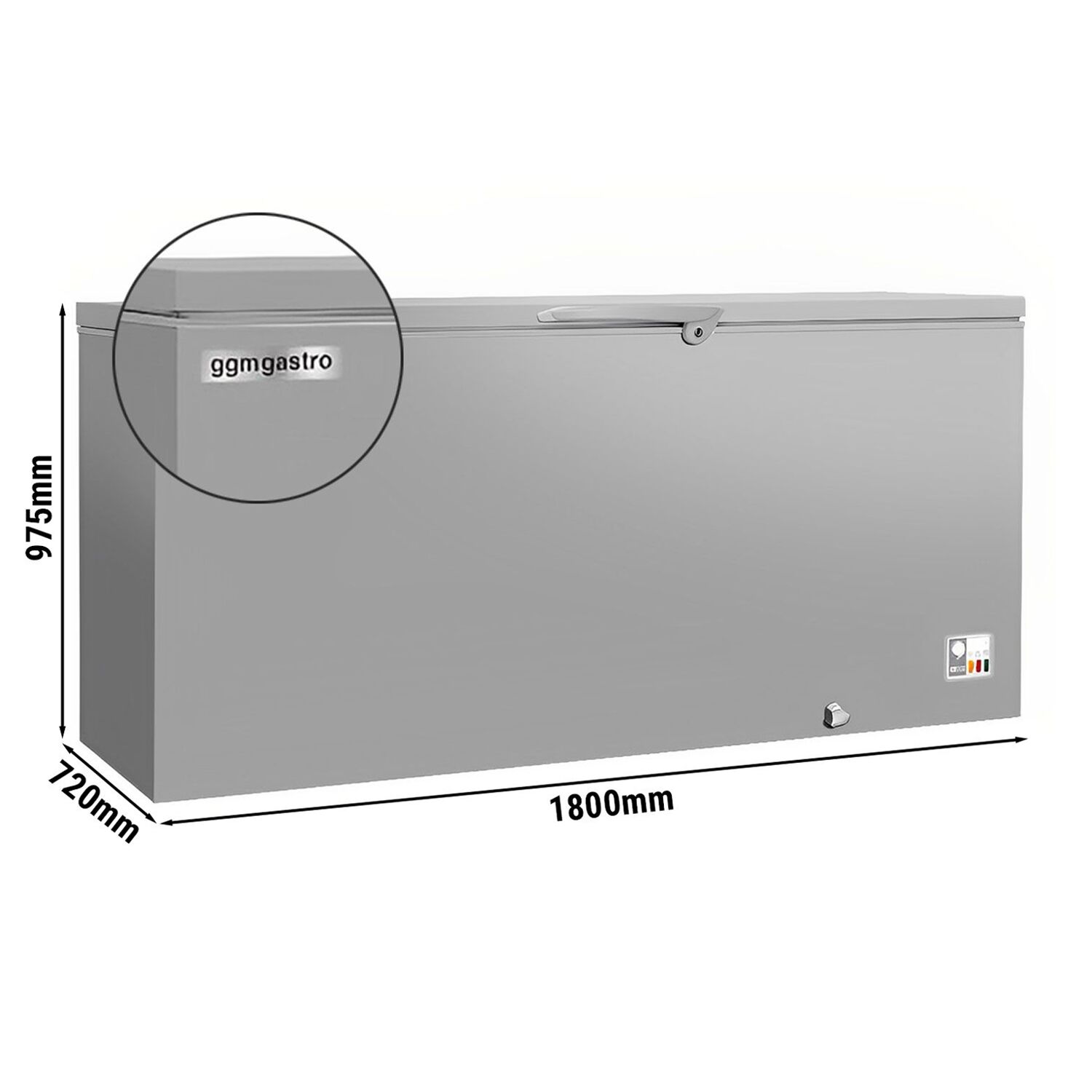 Truhlicová mraznička – dĺžka 1800 mm, veľký objem 534 l, nerezové plné veko