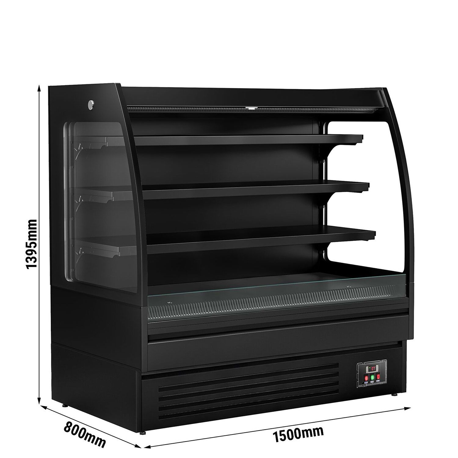 Profesionálny prístenný chladiaci regál — šírka 1500 mm, 480 l, 3 police, LED osvetlenie