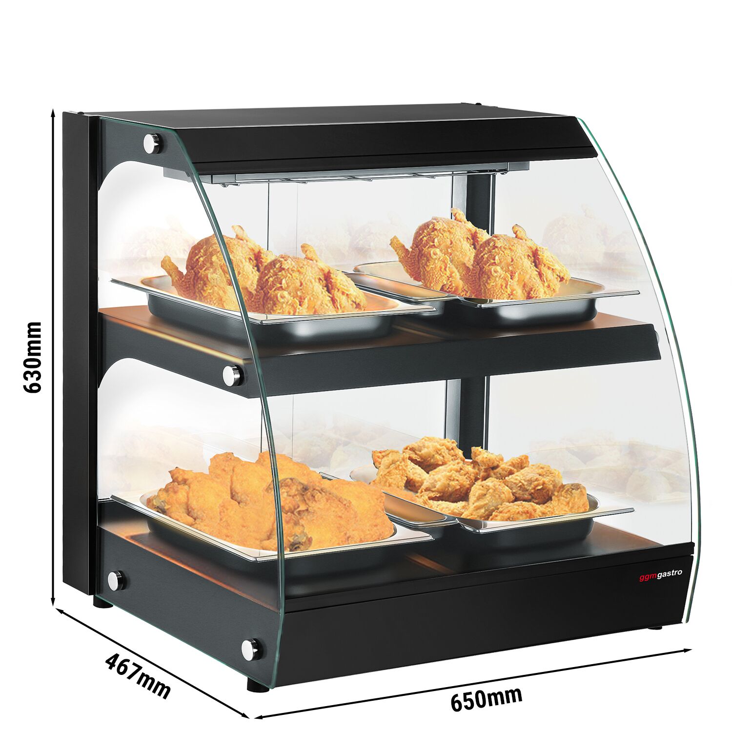 Kompaktná ohrevná vitrína – šírka 650 mm, výkon 560 W, 2 police, čierna