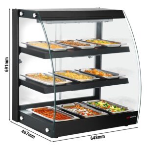 Kompaktná ohrevná vitrína – šírka 650 mm, výkon 1,16 kW, 3 police, čierna