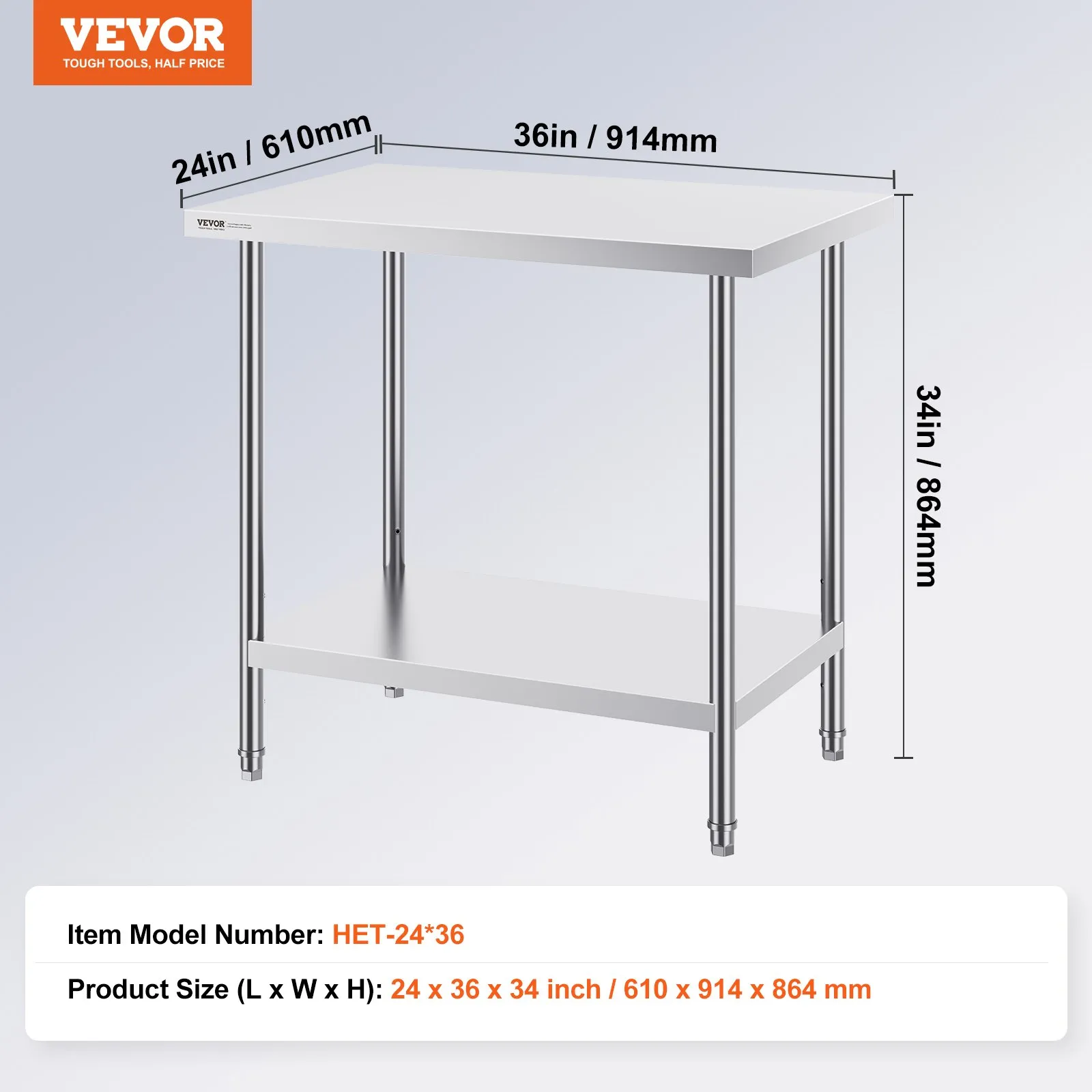 Nerezový pracovný stôl - robustný kovový, 3 nastaviteľné výškové úrovne, rozmery 61 x 91 x 86 cm, nosnosť 340 kg, komerčné pracovisko do kuchyne, garáže, reštaurácie a na dvor – Obrázok 3