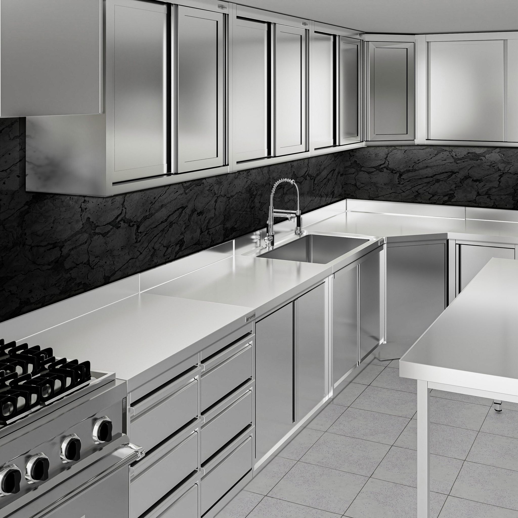 Nerezová rohová pracovná skrinka PREMIUM — s výklopnými dverami, 1000 x 600 mm – Obrázok 6