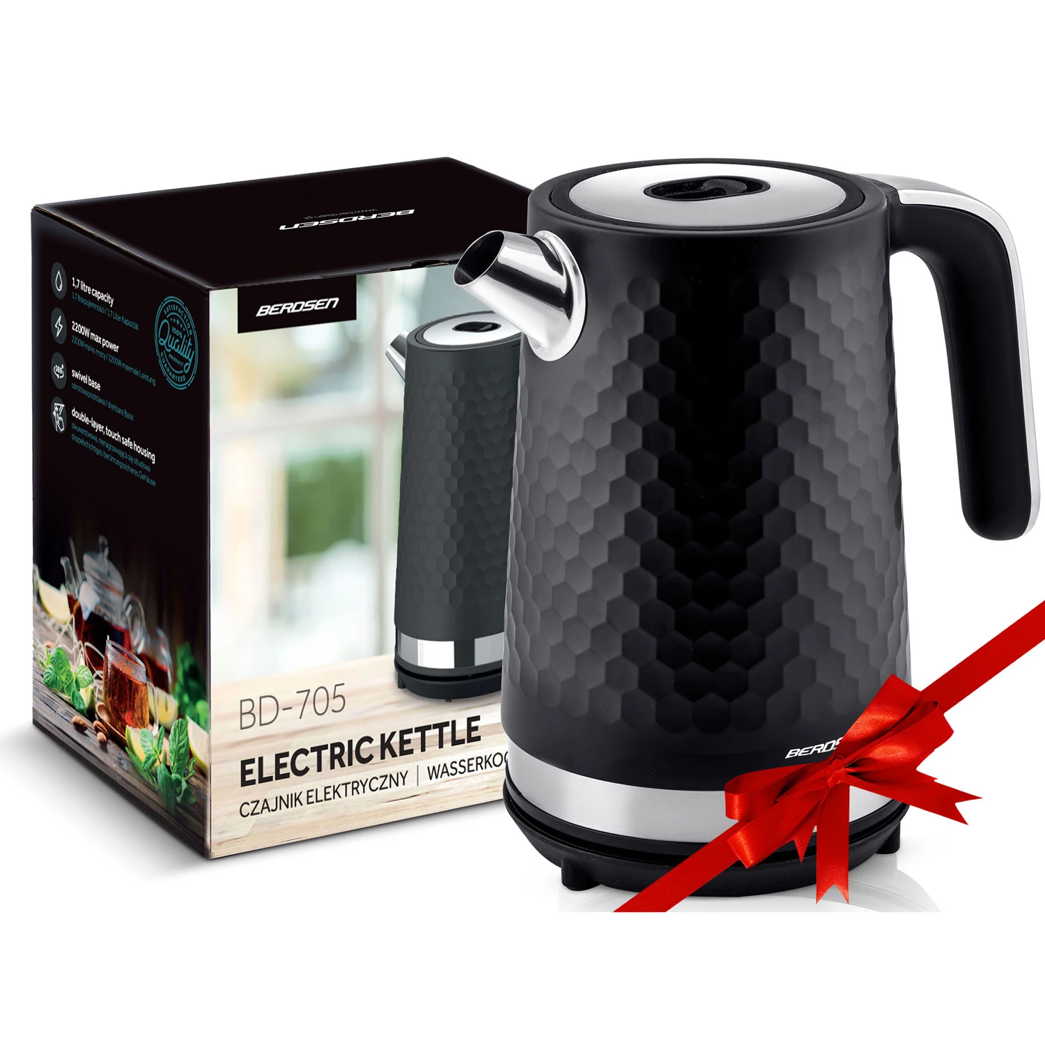 Rýchlovarná dizajnová kanvica — 1,7 l, BD-705 čierna/strieborná – Obrázok 6