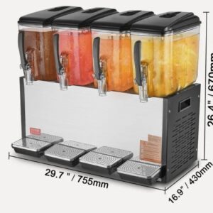 Komerčný dávkovač nápojov – chladič džúsov so 4 nádržami, objem 4x 12 l, výkon 510 W, nerezový, teplota chladenia 7-12 °C