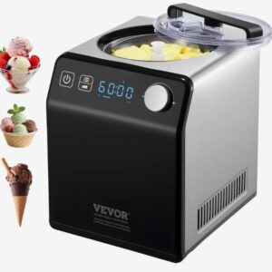 Domáci výrobník zmrzliny – kompresorový stroj na mrazený jogurt, objem 2 l, výkon 180 W, 3 prevádzkové režimy, tichý chod, čierny
