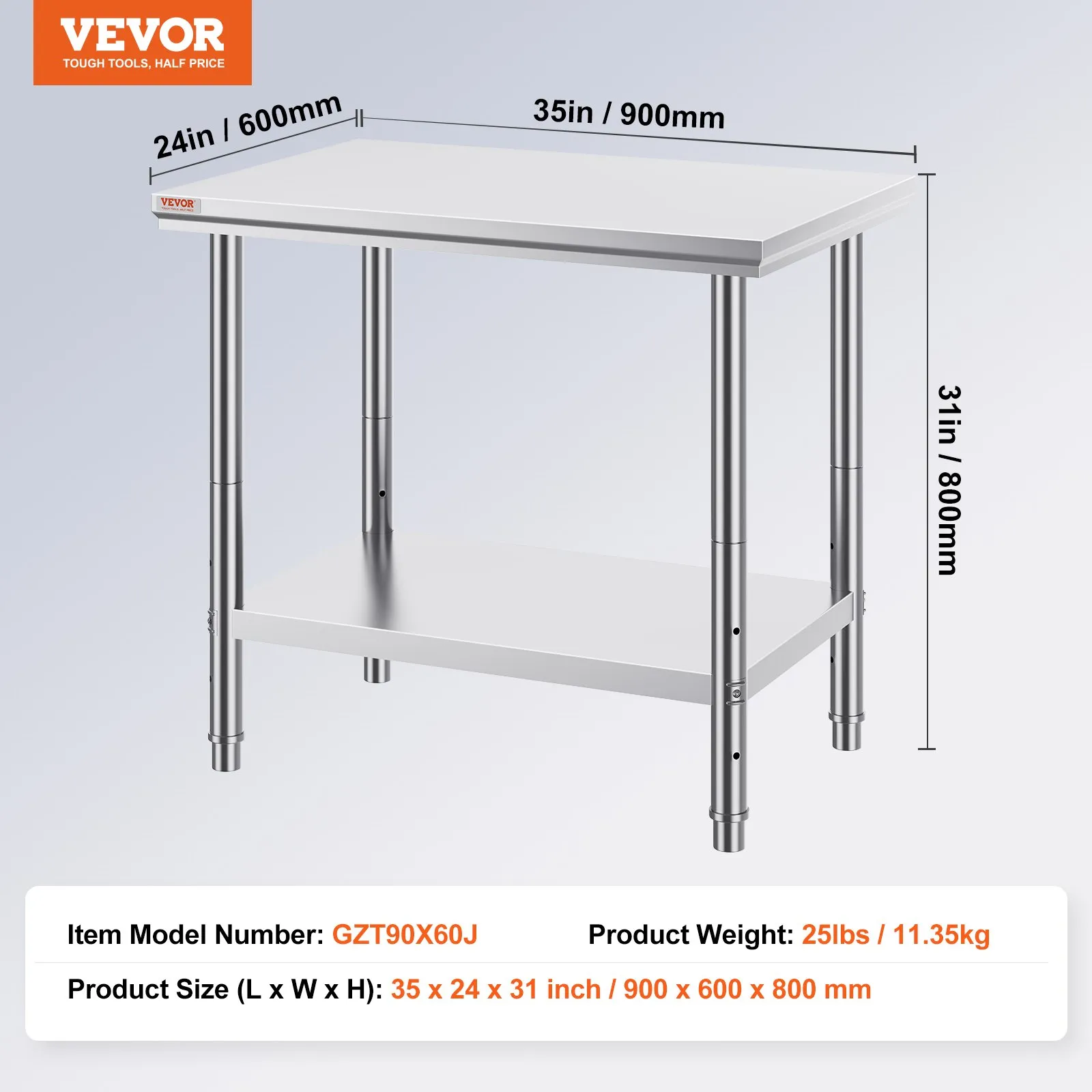 Nerezový pracovný stôl - rozmery 900 x 600 x 70 mm, na prípravu jedla, šitie, pranie, tvorenie a do garáže – Obrázok 3